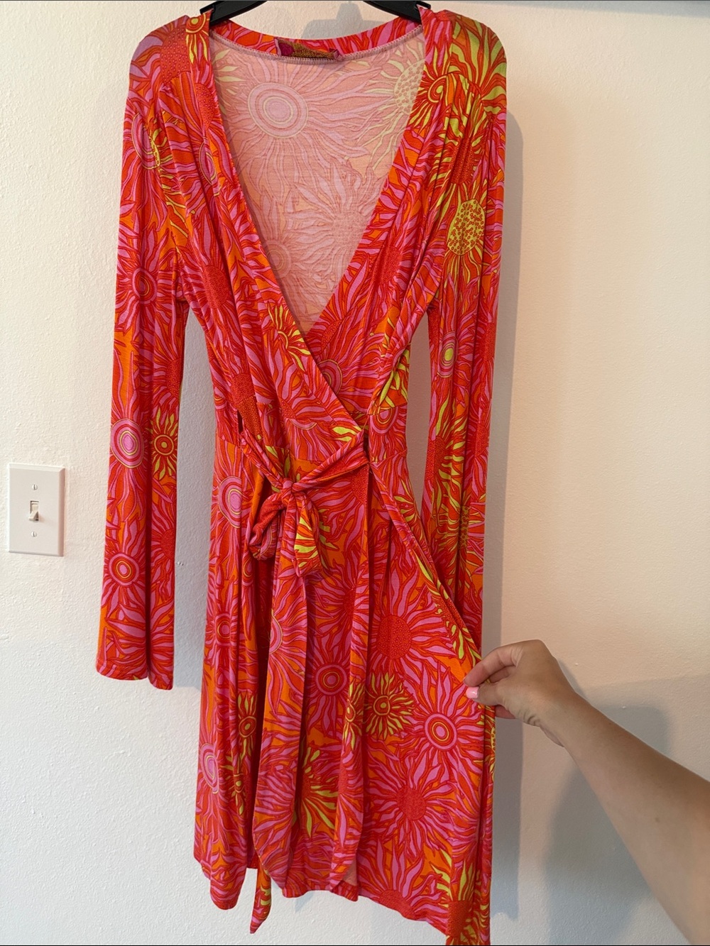 Floral Wrap Midi Dress in Vibrant Pink & Orange